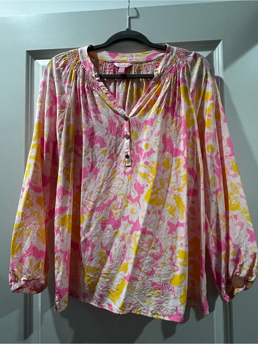 Lilly Pulitzer Pink & Yellow Floral Long-Sleeve Blouse